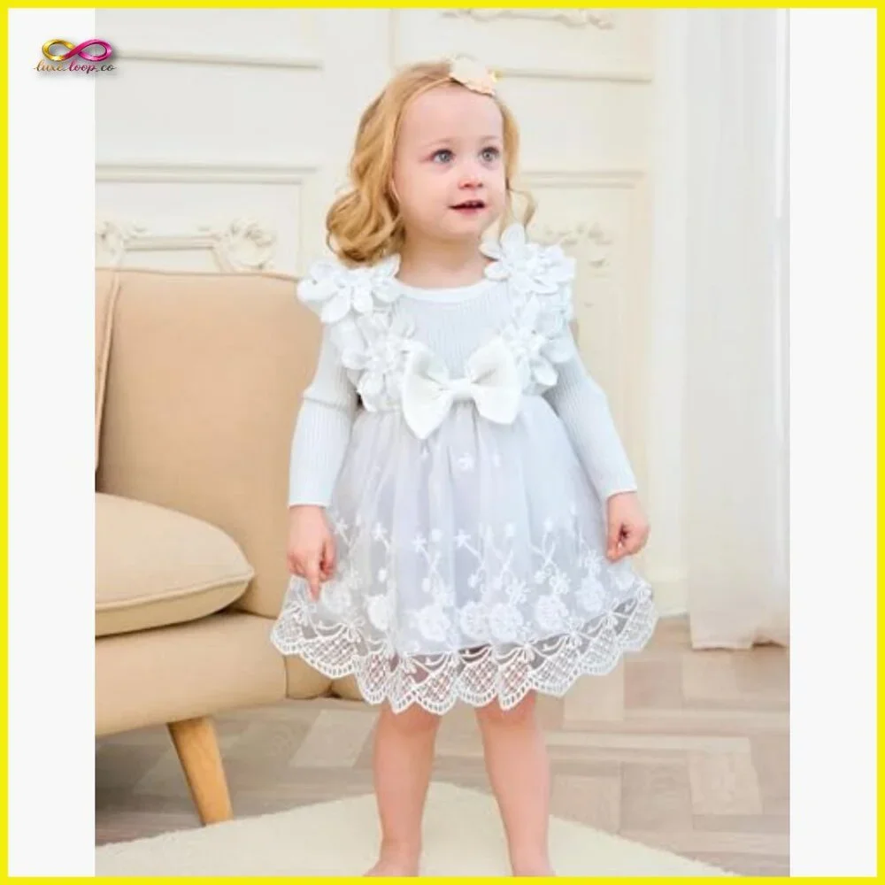 Tutu Tulle Princess Dress Long Sleeve Special Occasion Elegant Baby Girl - Picture 2 of 7